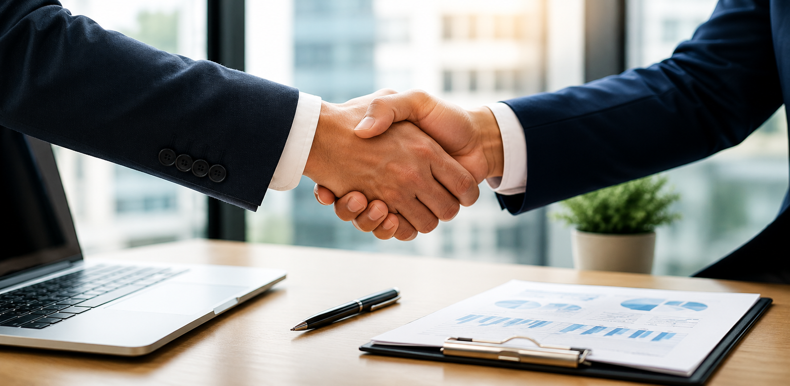 Business partners shaking hands after a professional discussion