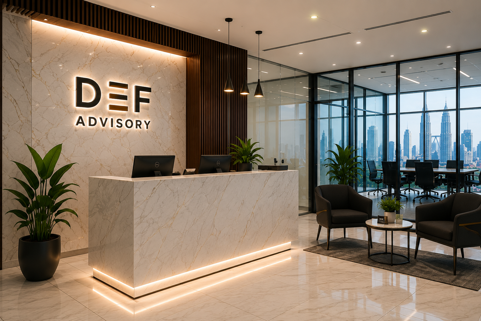 DEF Advisory office reception and meeting area