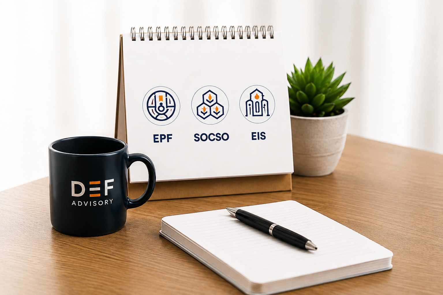 Professional workspace representing EPF, SOCSO and EIS employer compliance