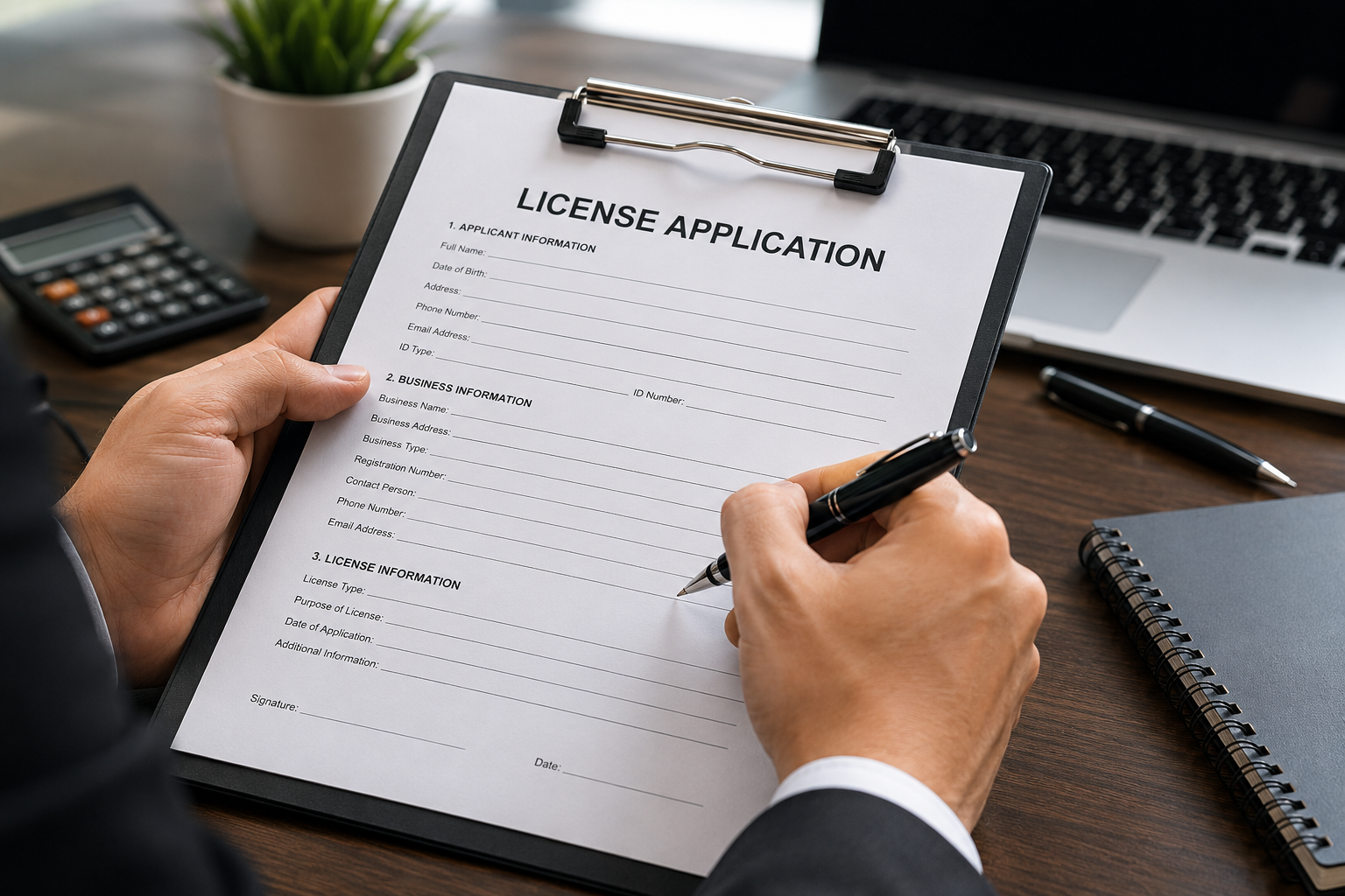 Professional completing a business licence application