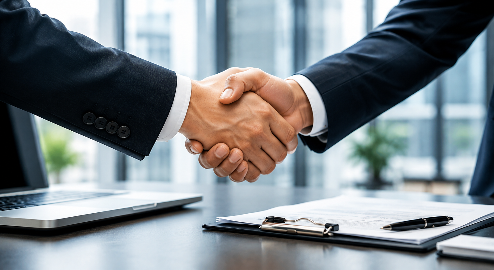 Business partners shaking hands after discussing an LLP registration